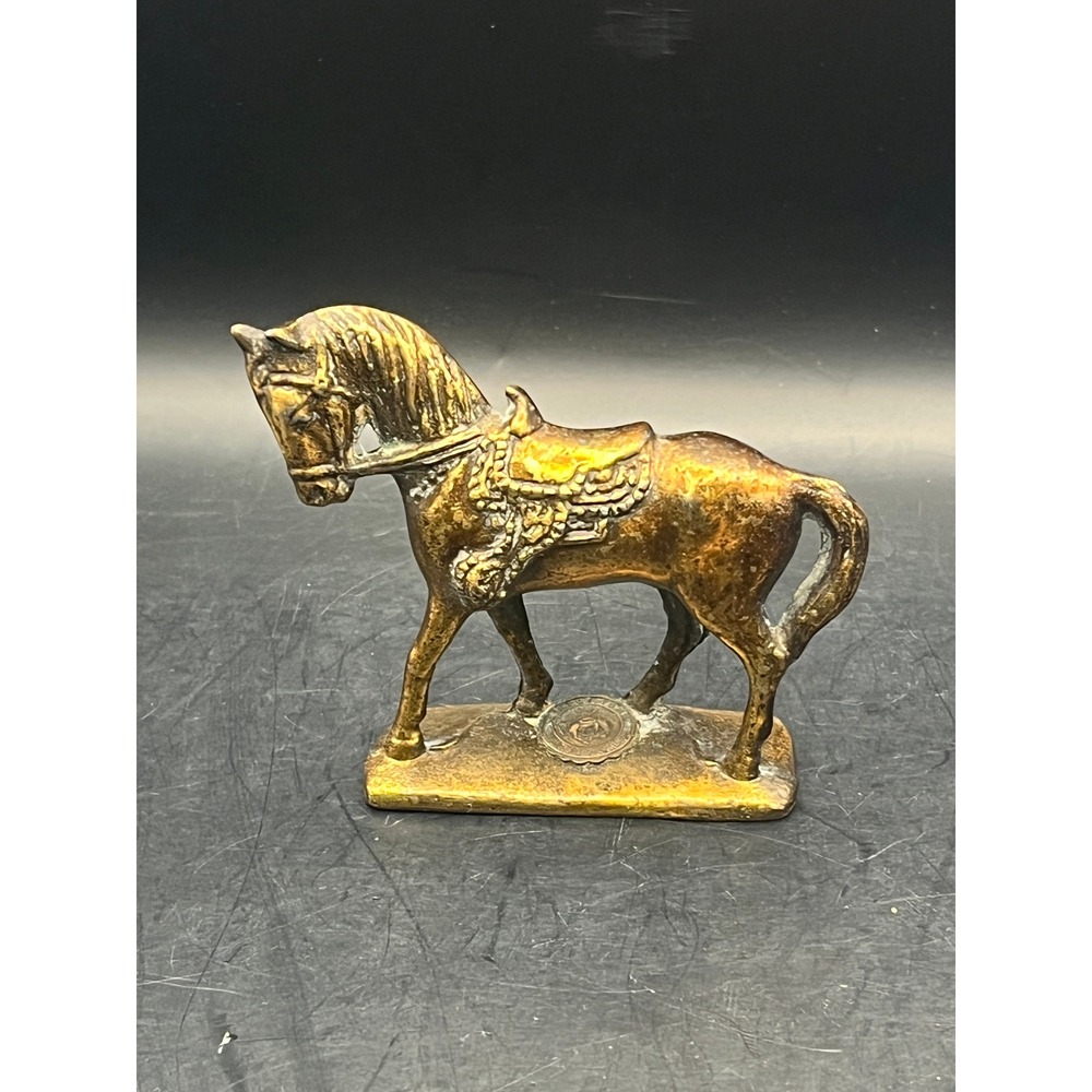 Vtg Brass Horse Figurine Statue Collectible Souvenir Cowboy Town Bandera TX 3"